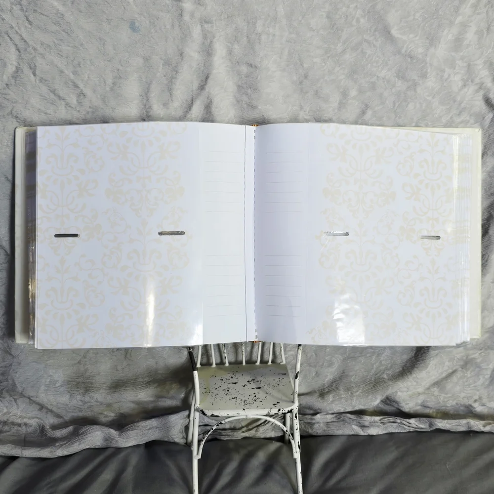 COMING SOON Elegant White Damask Photo Album 9x9 Wedding Keepsake Memory Book